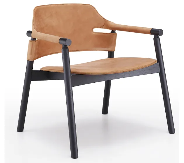 Fotel SUITE ATT marki MIDJ - nowoczesny fotel, skóra i drewno 